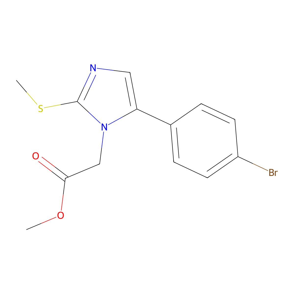 methyl 2-(5-(4-bromophenyl)-2-(methylthio)-1H-imidazol-1-yl)acetate molecular structure, CAS 1207024-03-0