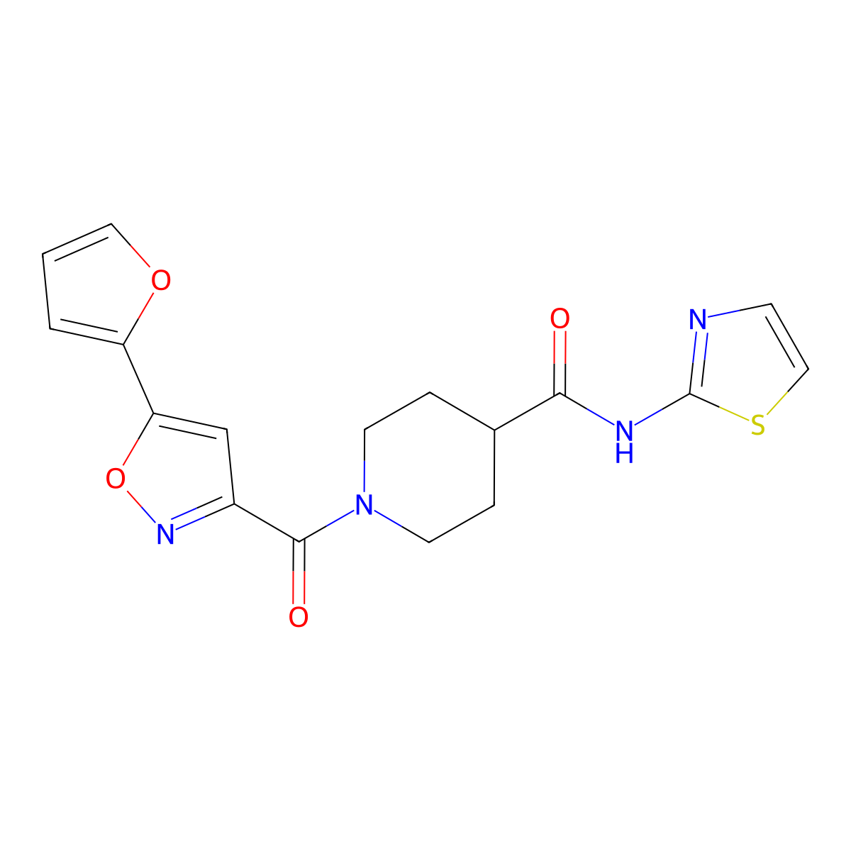 1-(5-(furan-2-yl)isoxazole-3-carbonyl)-N-(thiazol-2-yl)piperidine-4-carboxamide molecular structure, CAS 1207024-10-9