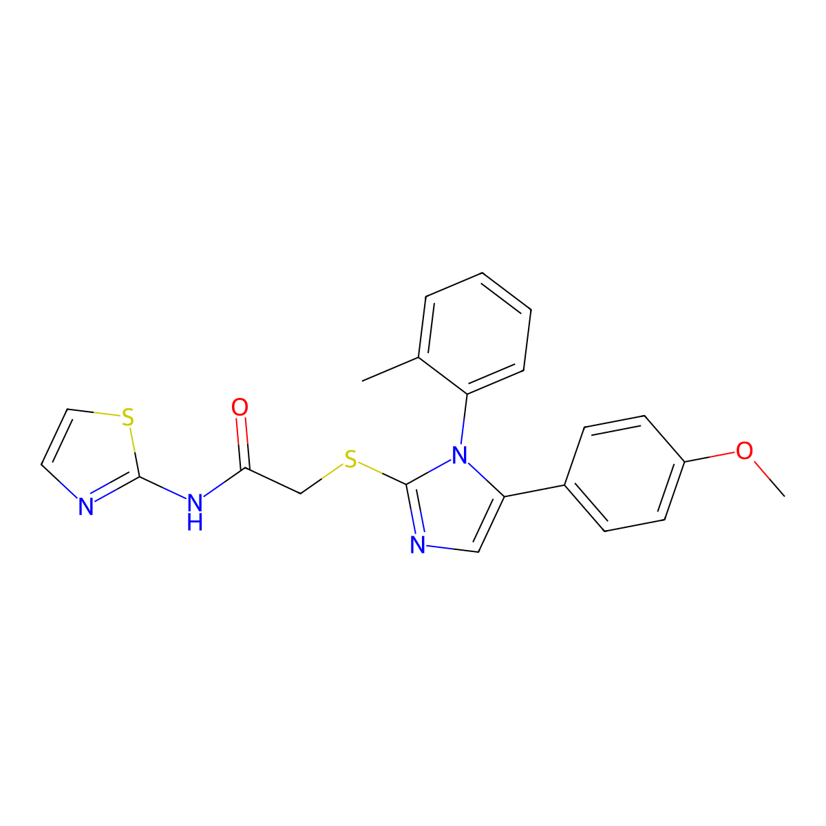 2-((5-(4-methoxyphenyl)-1-(o-tolyl)-1H-imidazol-2-yl)thio)-N-(thiazol-2-yl)acetamide molecular structure, CAS 1207024-12-1