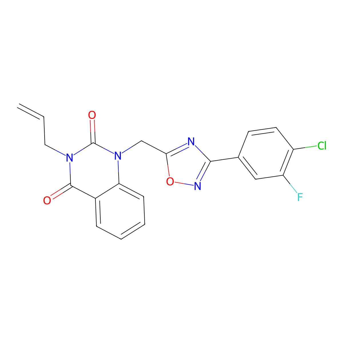 3-allyl-1-((3-(4-chloro-3-fluorophenyl)-1,2,4-oxadiazol-5-yl)methyl)quinazoline-2,4(1H,3H)-dione molecular structure, CAS 1207024-19-8