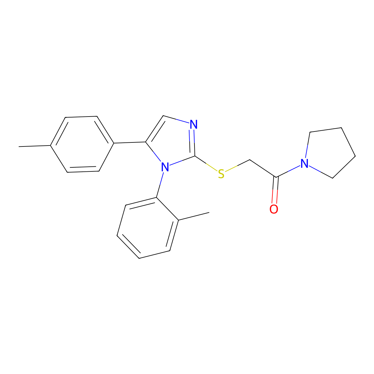 1-(pyrrolidin-1-yl)-2-((1-(o-tolyl)-5-(p-tolyl)-1H-imidazol-2-yl)thio)ethanone molecular structure, CAS 1207024-22-3