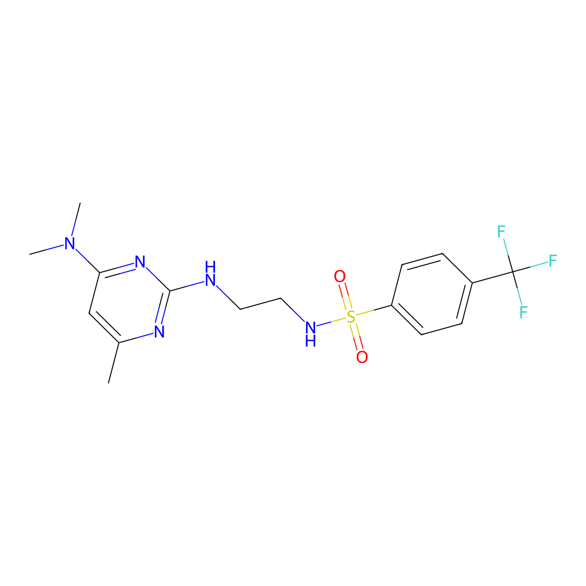 N-(2-((4-(dimethylamino)-6-methylpyrimidin-2-yl)amino)ethyl)-4-(trifluoromethyl)benzenesulfonamide molecular structure, CAS 1207024-23-4