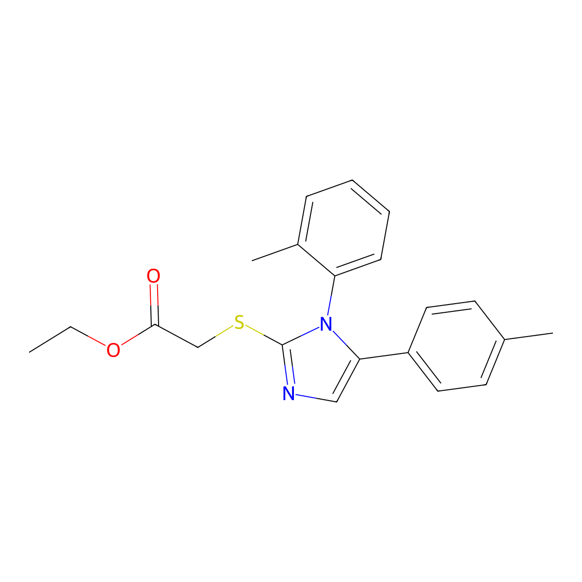 ethyl 2-((1-(o-tolyl)-5-(p-tolyl)-1H-imidazol-2-yl)thio)acetate molecular structure, CAS 1207024-28-9