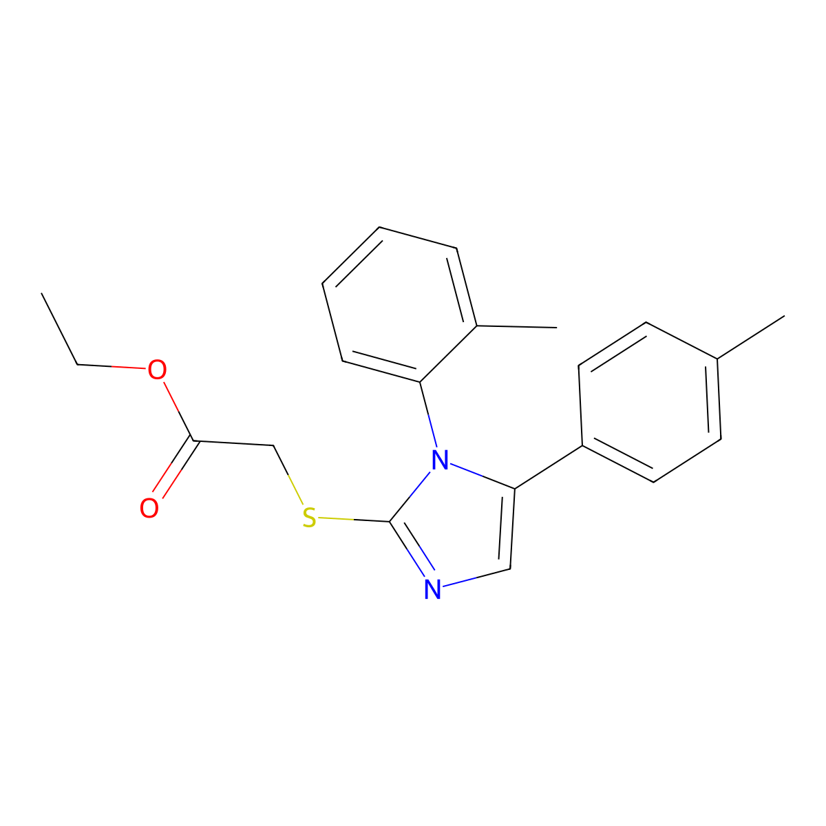 ethyl 2-((1-(o-tolyl)-5-(p-tolyl)-1H-imidazol-2-yl)thio)acetate molecular structure, CAS 1207024-28-9