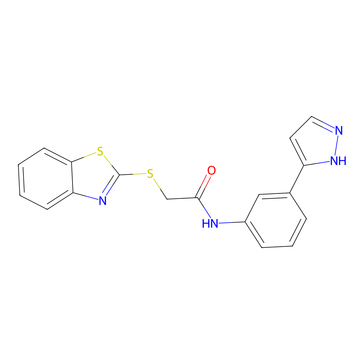 N-(3-(1H-pyrazol-3-yl)phenyl)-2-(benzo[d]thiazol-2-ylthio)acetamide molecular structure, CAS 1207024-40-5