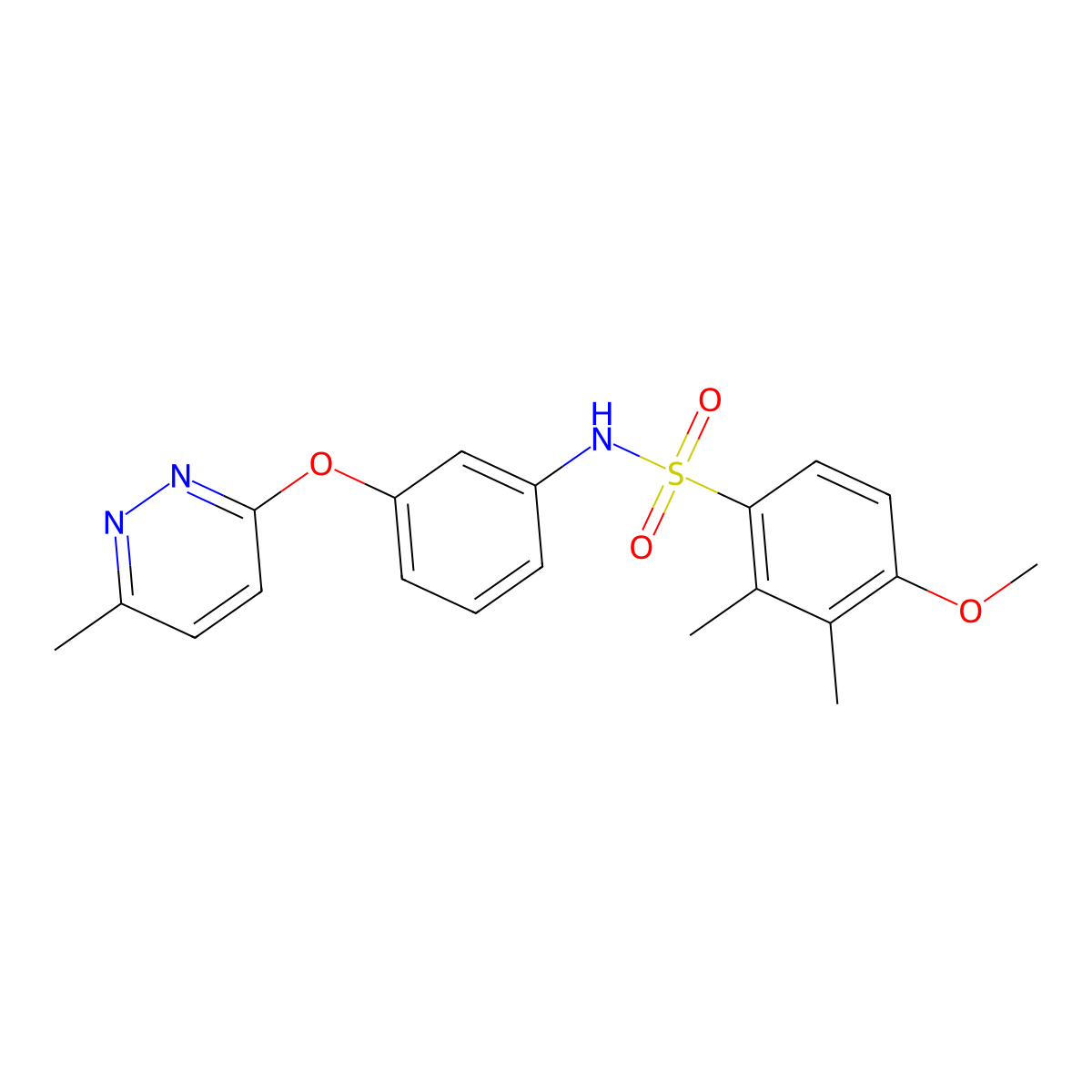 4-methoxy-2,3-dimethyl-N-(3-((6-methylpyridazin-3-yl)oxy)phenyl)benzenesulfonamide molecular structure, CAS 1207024-46-1
