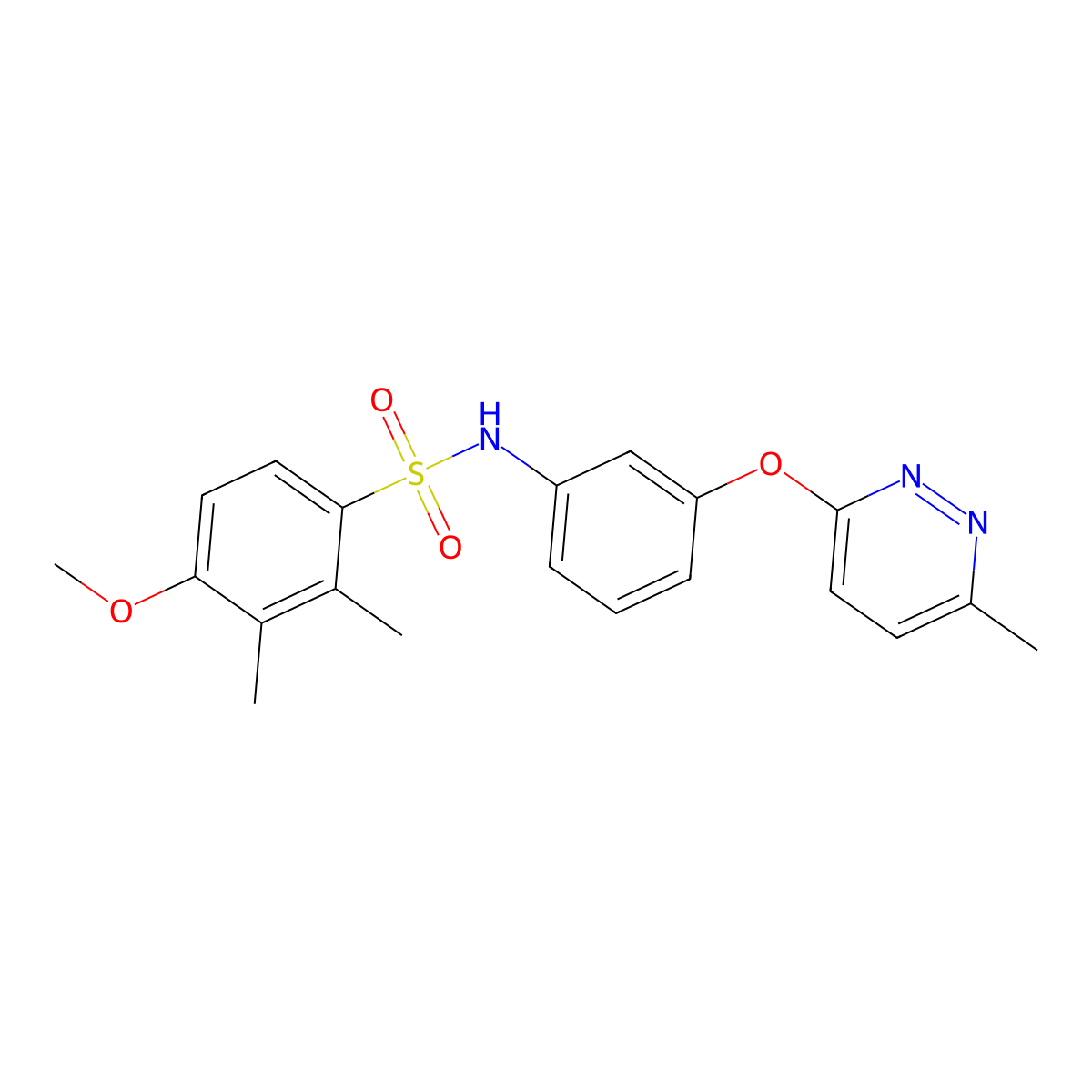 4-methoxy-2,3-dimethyl-N-(3-((6-methylpyridazin-3-yl)oxy)phenyl)benzenesulfonamide molecular structure, CAS 1207024-46-1