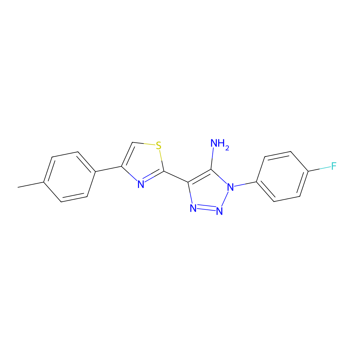 1-(4-fluorophenyl)-4-(4-(p-tolyl)thiazol-2-yl)-1H-1,2,3-triazol-5-amine molecular structure, CAS 1207024-47-2