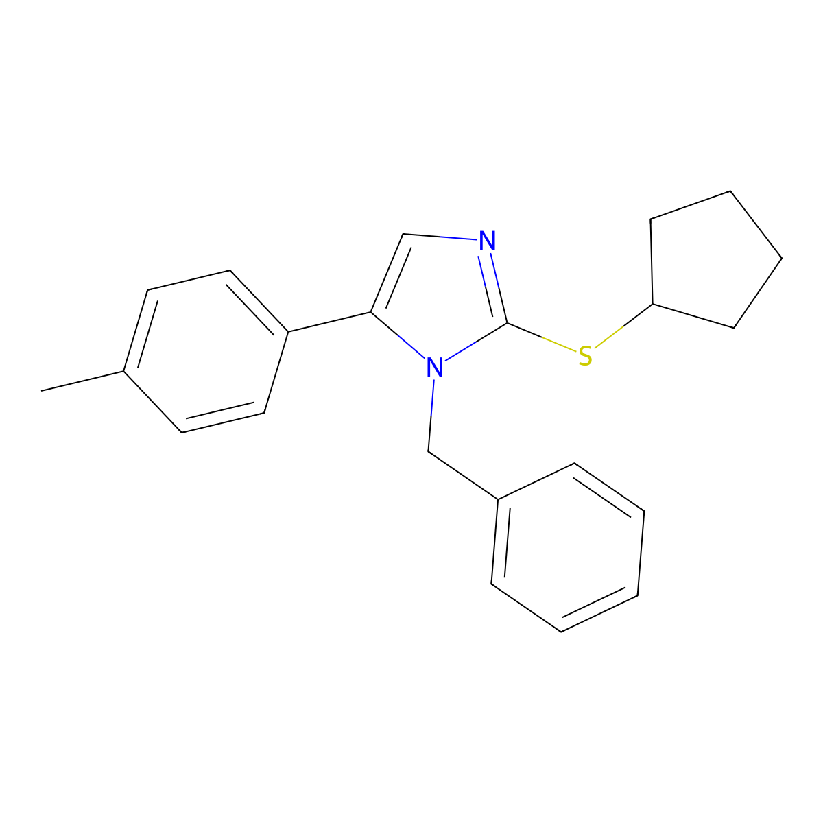 1-benzyl-2-(cyclopentylthio)-5-(p-tolyl)-1H-imidazole molecular structure, CAS 1207024-50-7