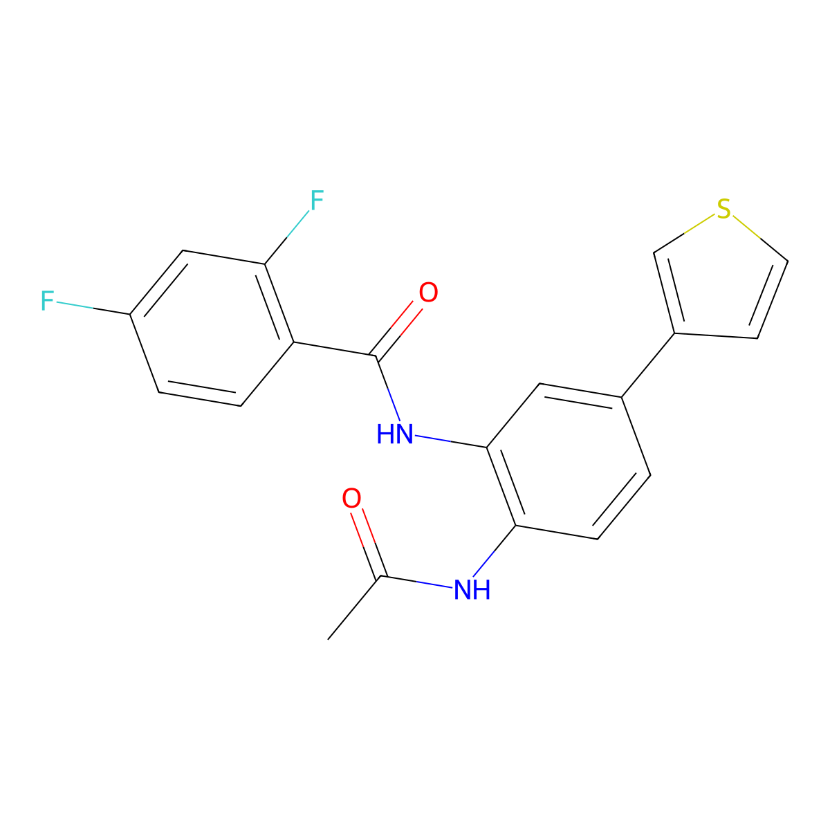 N-[2-acetamido-5-(thiophen-3-yl)phenyl]-2,4-difluorobenzamide molecular structure, CAS 1207024-51-8