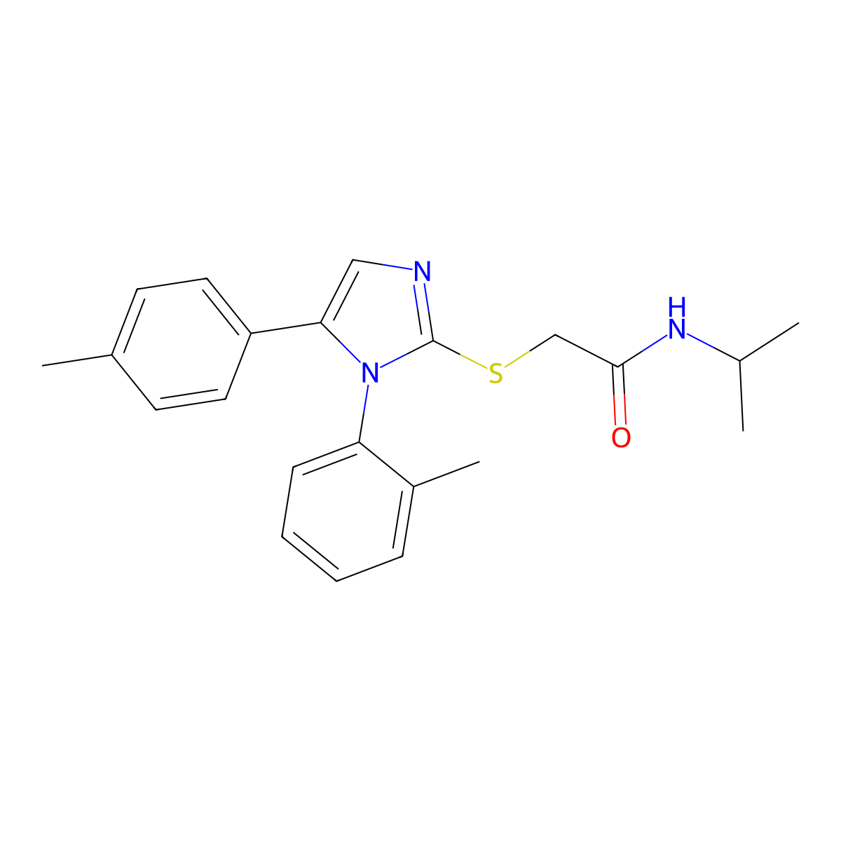 N-isopropyl-2-((1-(o-tolyl)-5-(p-tolyl)-1H-imidazol-2-yl)thio)acetamide molecular structure, CAS 1207024-52-9