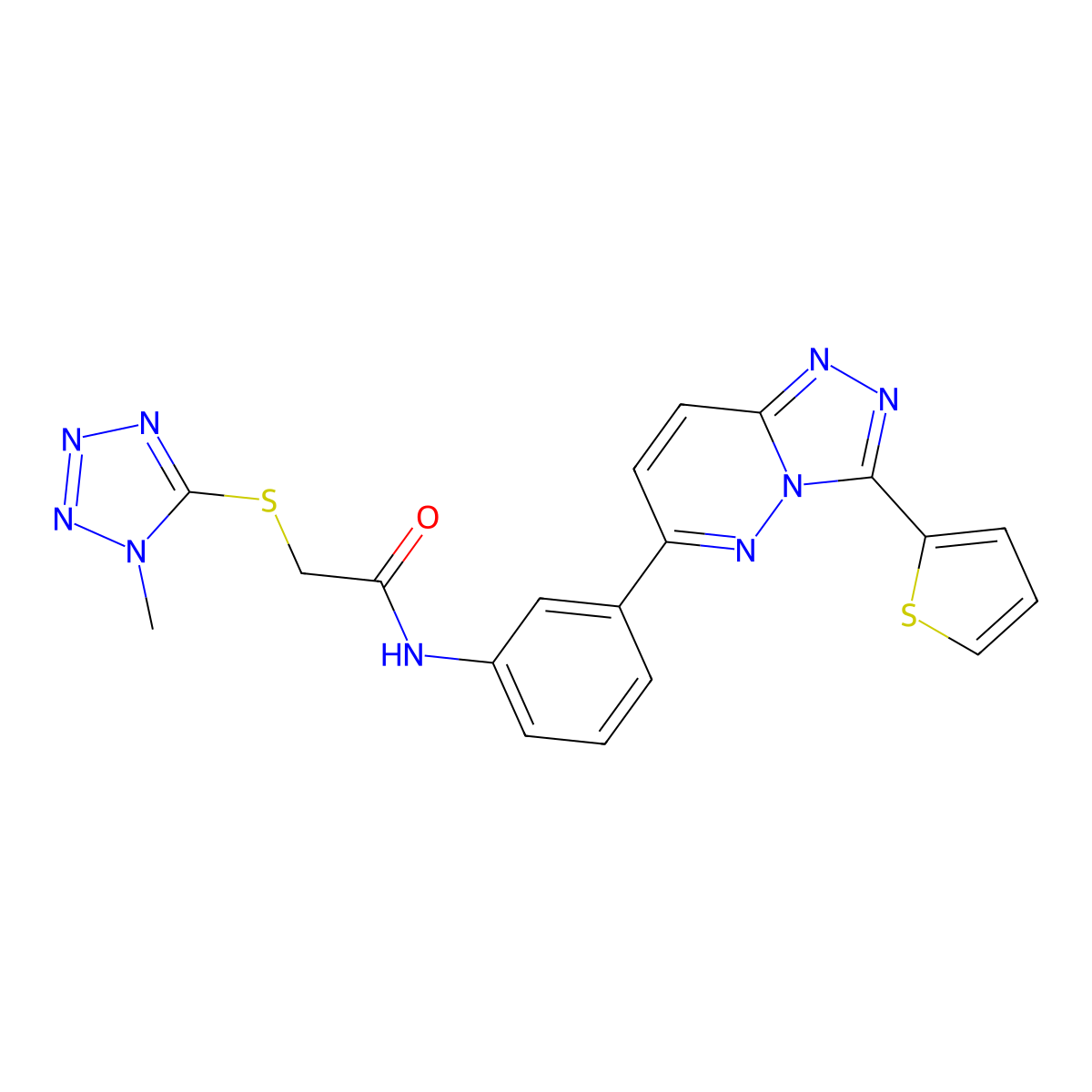 2-((1-methyl-1H-tetrazol-5-yl)thio)-N-(3-(3-(thiophen-2-yl)-[1,2,4]triazolo[4,3-b]pyridazin-6-yl)phenyl)acetamide molecular structure, CAS 1207024-53-0