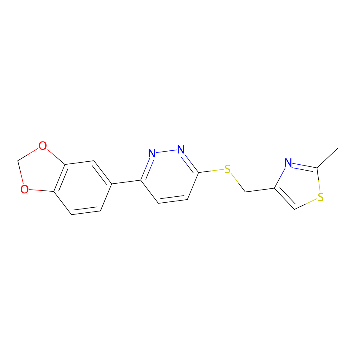 4-(((6-(Benzo[d][1,3]dioxol-5-yl)pyridazin-3-yl)thio)methyl)-2-methylthiazole molecular structure, CAS 1207024-58-5