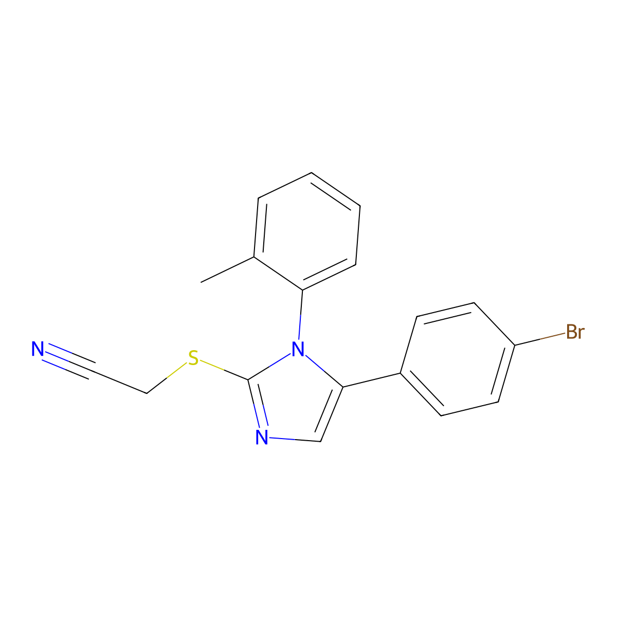 2-((5-(4-bromophenyl)-1-(o-tolyl)-1H-imidazol-2-yl)thio)acetonitrile molecular structure, CAS 1207024-64-3