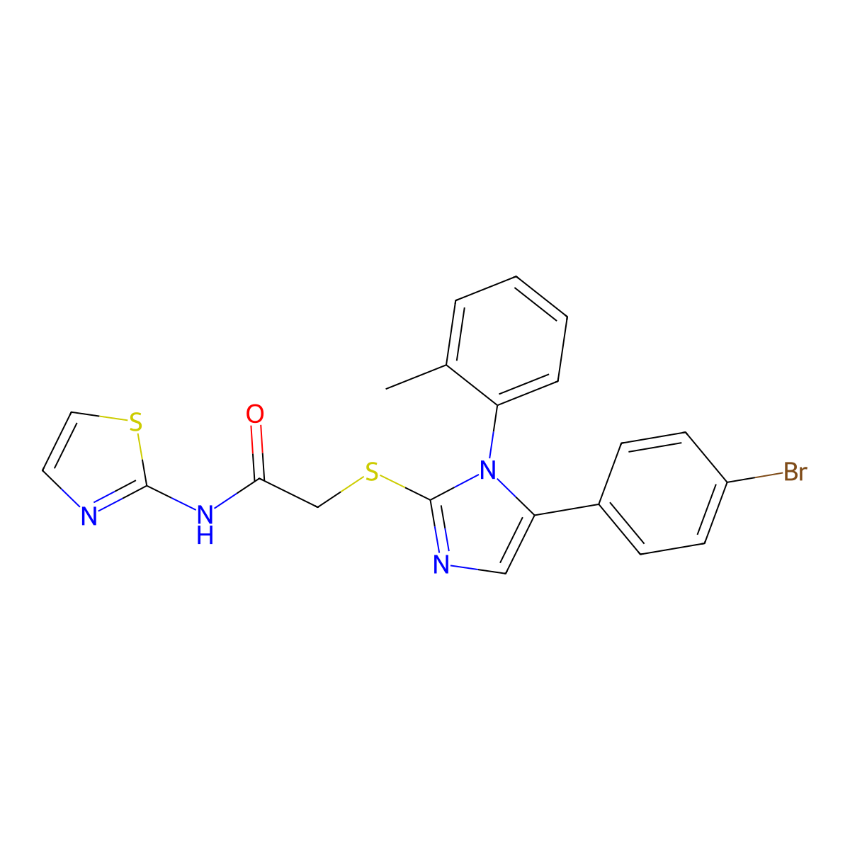 2-((5-(4-bromophenyl)-1-(o-tolyl)-1H-imidazol-2-yl)thio)-N-(thiazol-2-yl)acetamide molecular structure, CAS 1207024-71-2