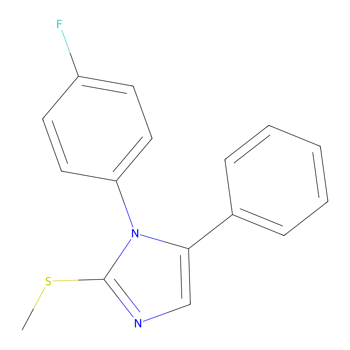 1-(4-fluorophenyl)-2-(methylthio)-5-phenyl-1H-imidazole molecular structure, CAS 1207024-77-8
