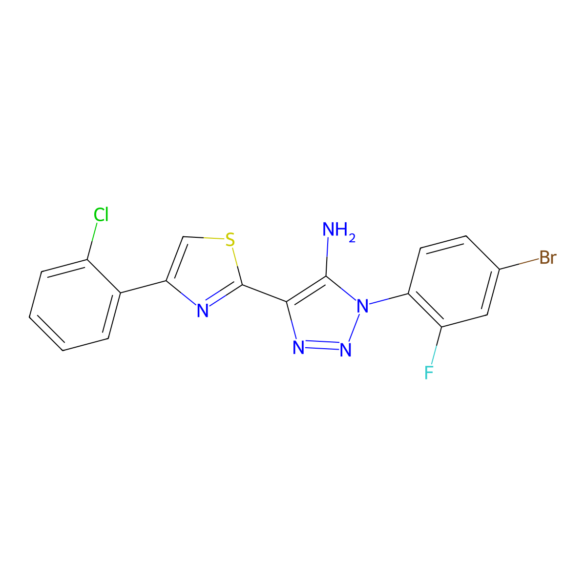 1-(4-bromo-2-fluorophenyl)-4-[4-(2-chlorophenyl)-1,3-thiazol-2-yl]-1H-1,2,3-triazol-5-amine molecular structure, CAS 1207024-80-3