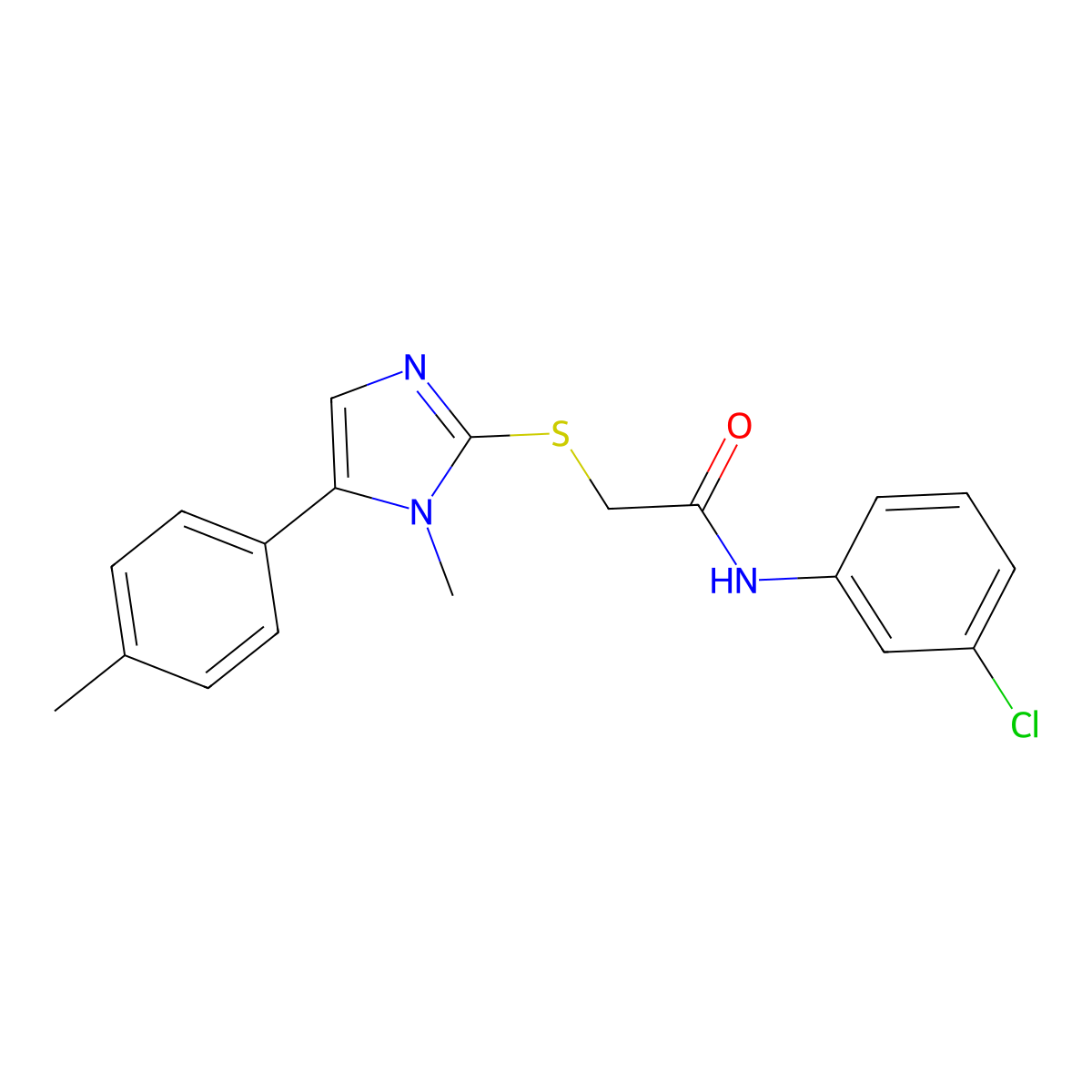 N-(3-chlorophenyl)-2-((1-methyl-5-(p-tolyl)-1H-imidazol-2-yl)thio)acetamide molecular structure, CAS 1207024-81-4