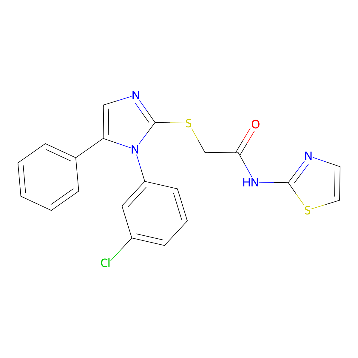 2-((1-(3-chlorophenyl)-5-phenyl-1H-imidazol-2-yl)thio)-N-(thiazol-2-yl)acetamide molecular structure, CAS 1207024-86-9