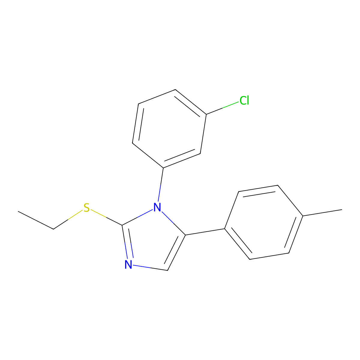 1-(3-chlorophenyl)-2-(ethylthio)-5-(p-tolyl)-1H-imidazole molecular structure, CAS 1207024-90-5