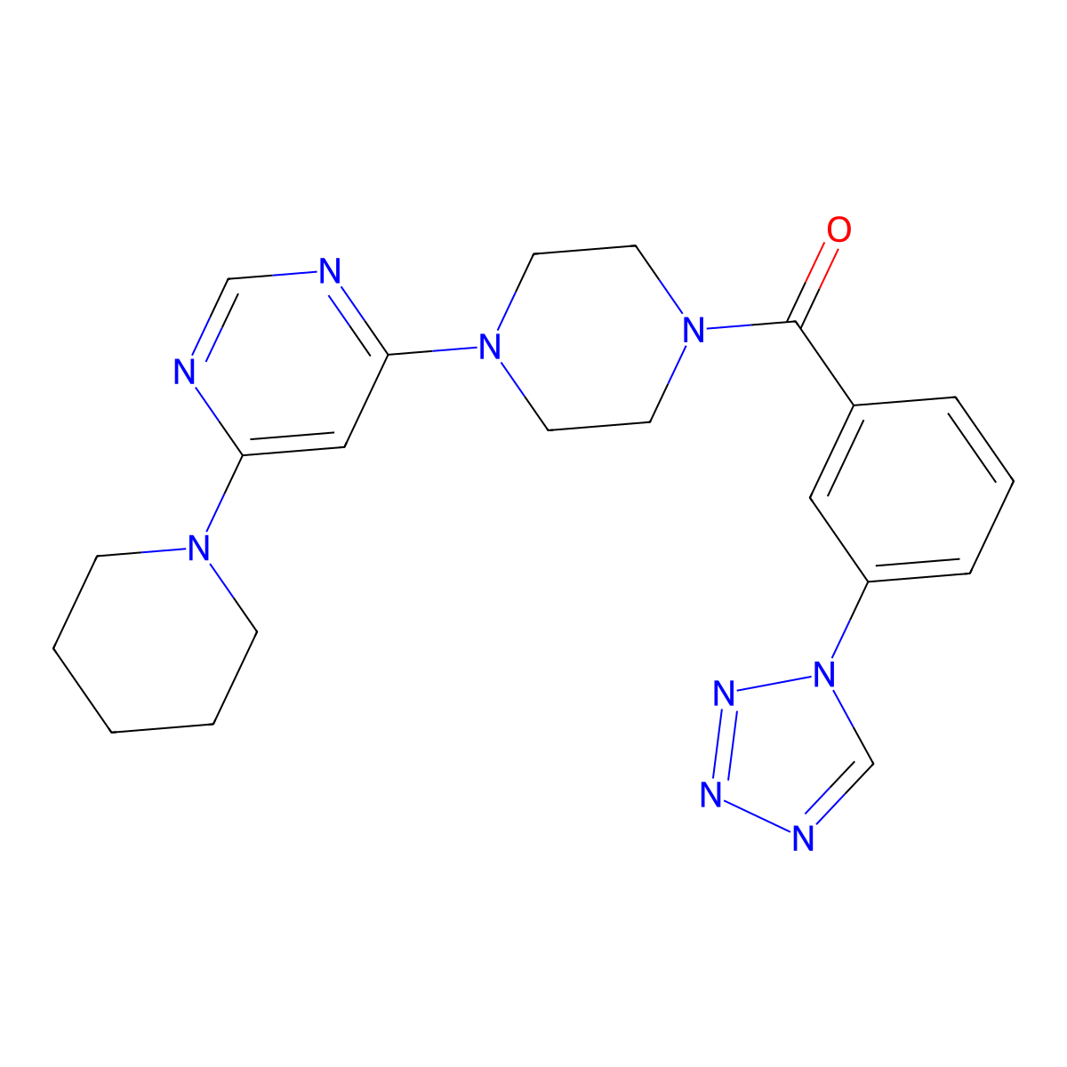 (3-(1H-tetrazol-1-yl)phenyl)(4-(6-(piperidin-1-yl)pyrimidin-4-yl)piperazin-1-yl)methanone molecular structure, CAS 1207024-91-6