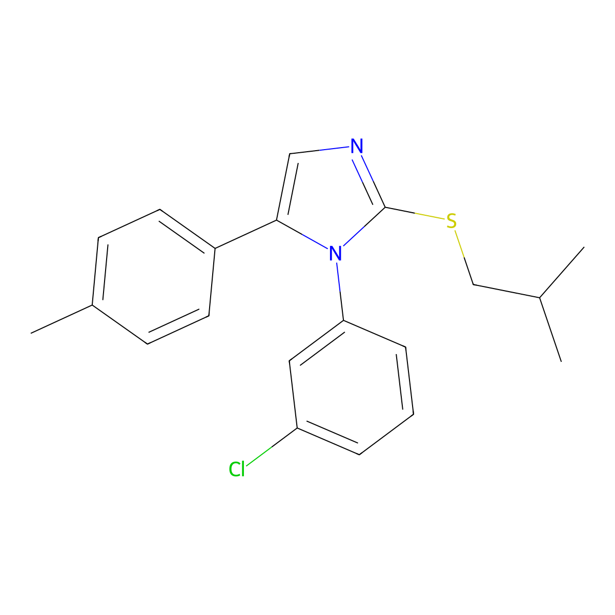 1-(3-chlorophenyl)-2-(isobutylthio)-5-(p-tolyl)-1H-imidazole molecular structure, CAS 1207024-95-0