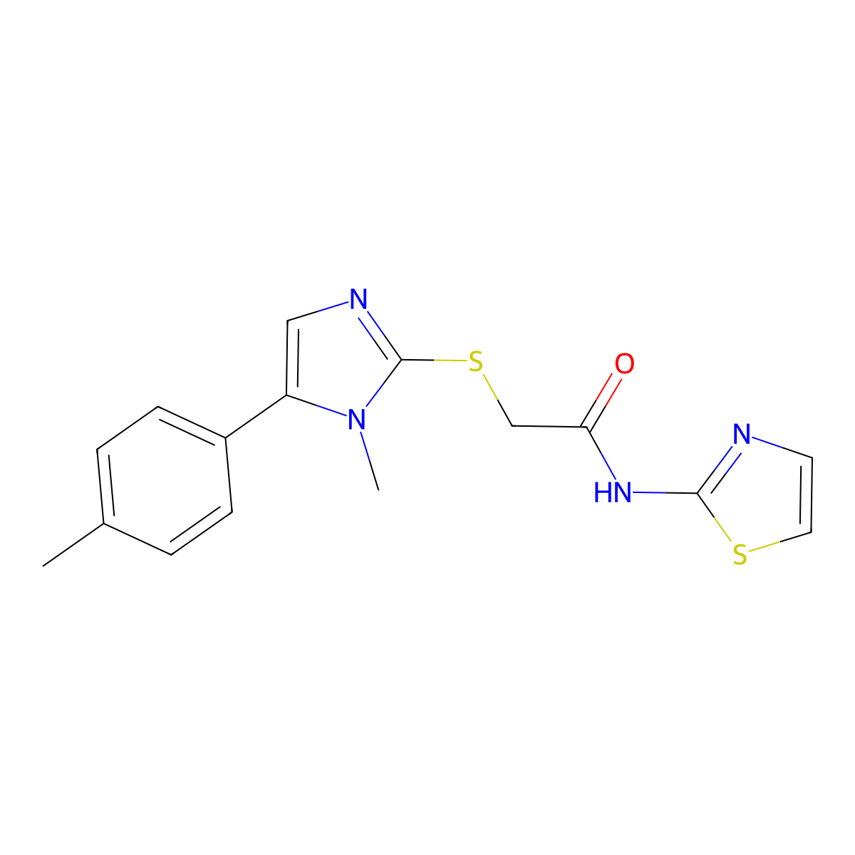 2-((1-methyl-5-(p-tolyl)-1H-imidazol-2-yl)thio)-N-(thiazol-2-yl)acetamide molecular structure, CAS 1207024-99-4