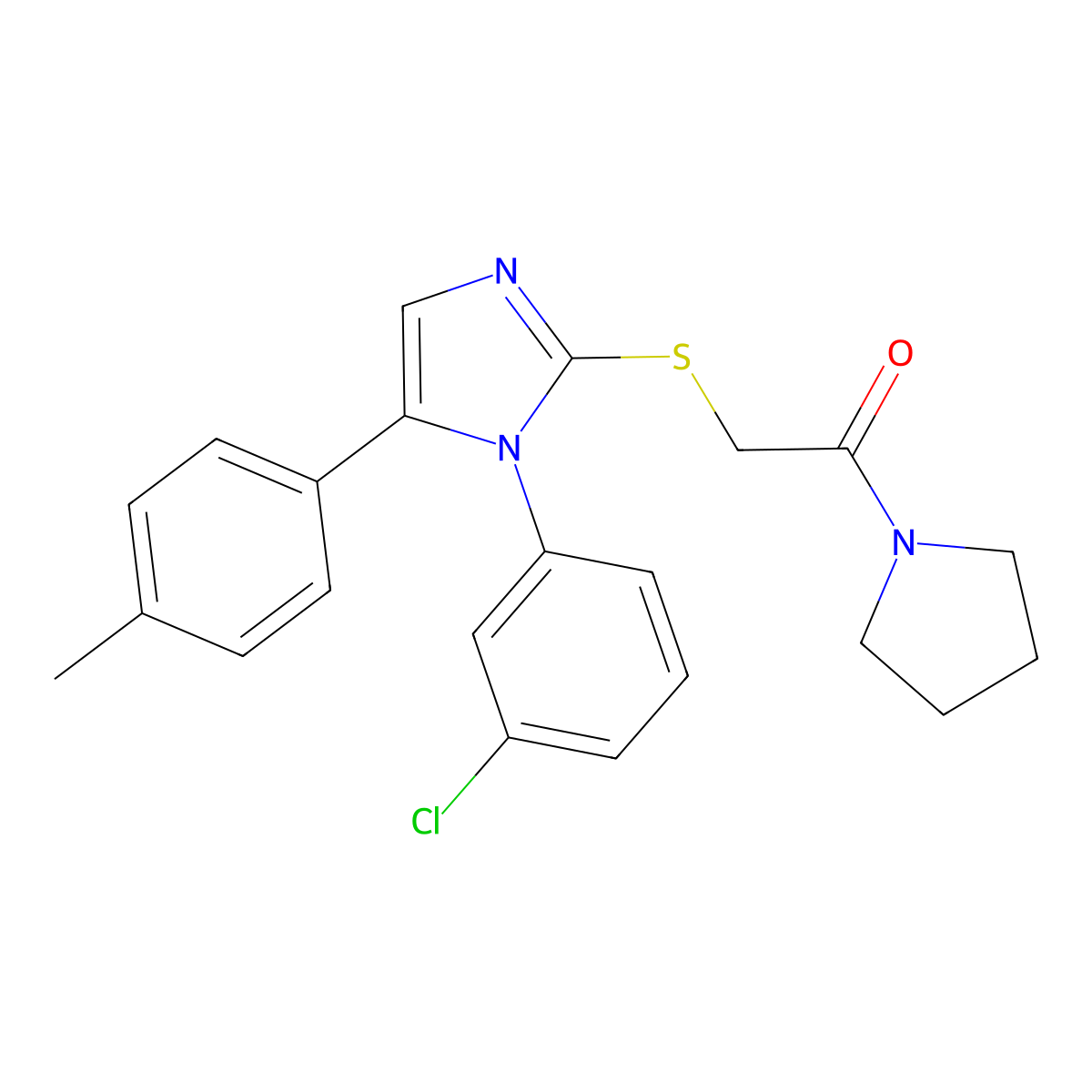2-((1-(3-chlorophenyl)-5-(p-tolyl)-1H-imidazol-2-yl)thio)-1-(pyrrolidin-1-yl)ethanone molecular structure, CAS 1207025-01-1