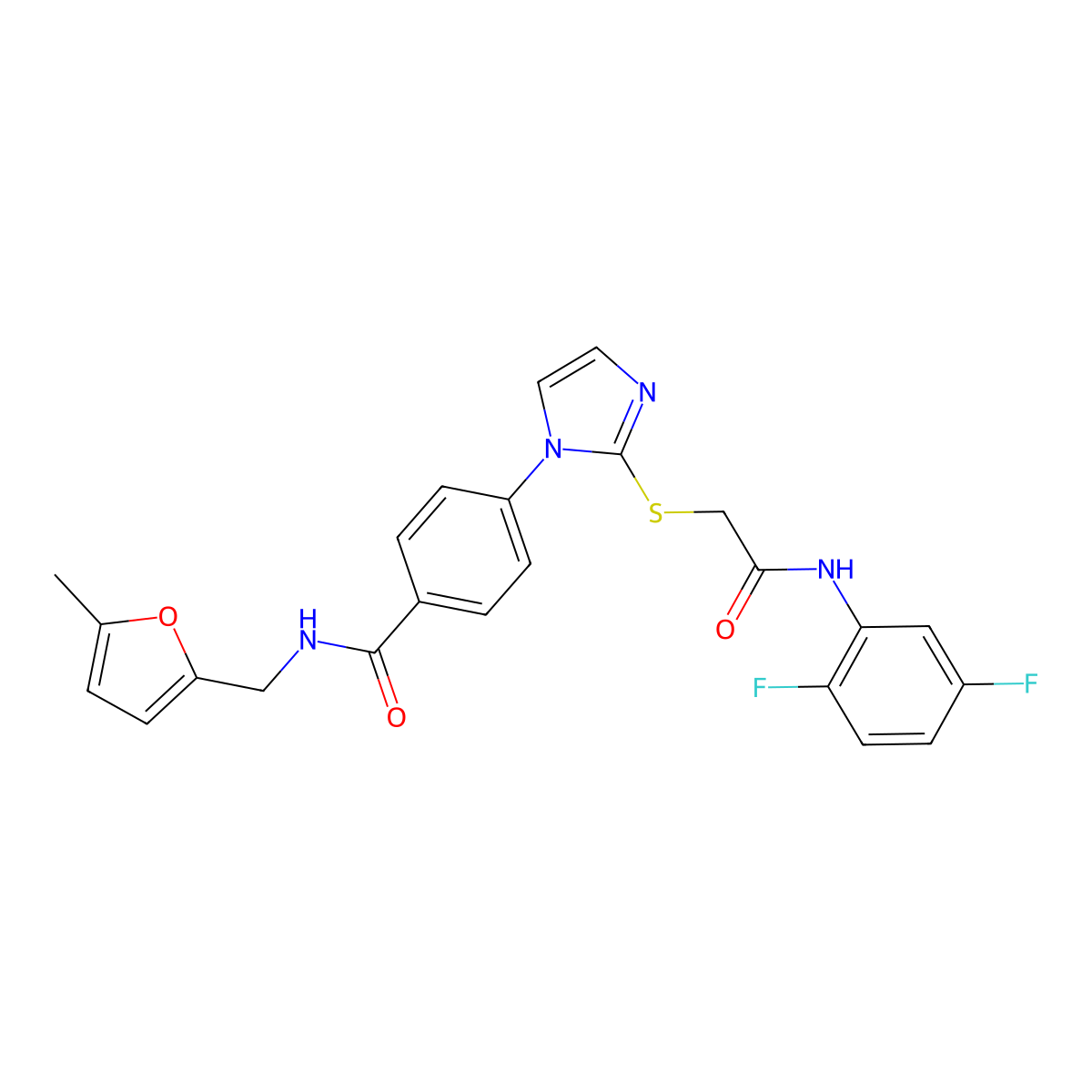 4-[2-({[(2,5-difluorophenyl)carbamoyl]methyl}sulfanyl)-1H-imidazol-1-yl]-N-[(5-methylfuran-2-yl)methyl]benzamide molecular structure, CAS 1207025-04-4