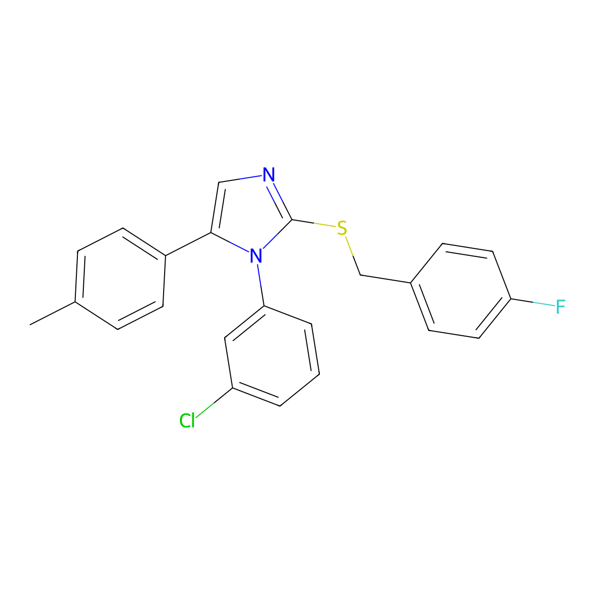 1-(3-chlorophenyl)-2-((4-fluorobenzyl)thio)-5-(p-tolyl)-1H-imidazole molecular structure, CAS 1207025-06-6