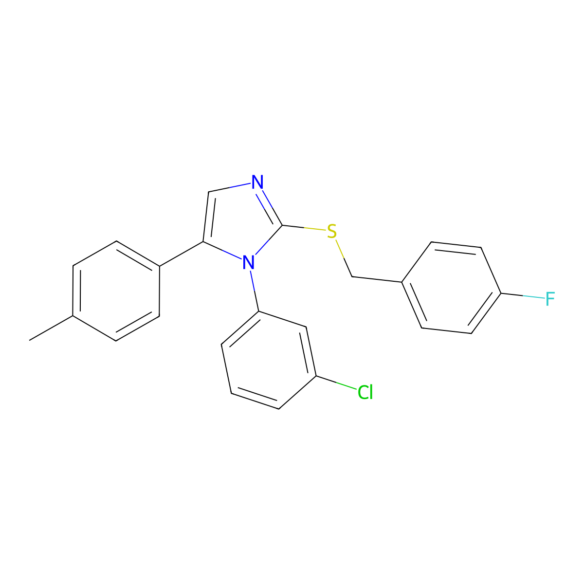 1-(3-chlorophenyl)-2-((4-fluorobenzyl)thio)-5-(p-tolyl)-1H-imidazole molecular structure, CAS 1207025-06-6