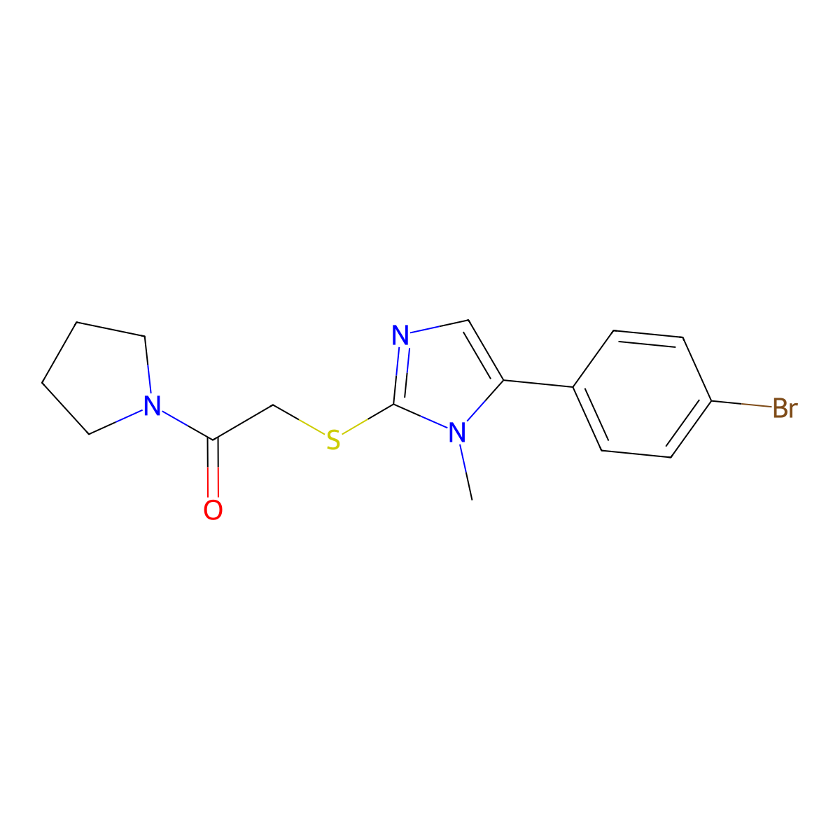 2-((5-(4-bromophenyl)-1-methyl-1H-imidazol-2-yl)thio)-1-(pyrrolidin-1-yl)ethanone molecular structure, CAS 1207025-08-8