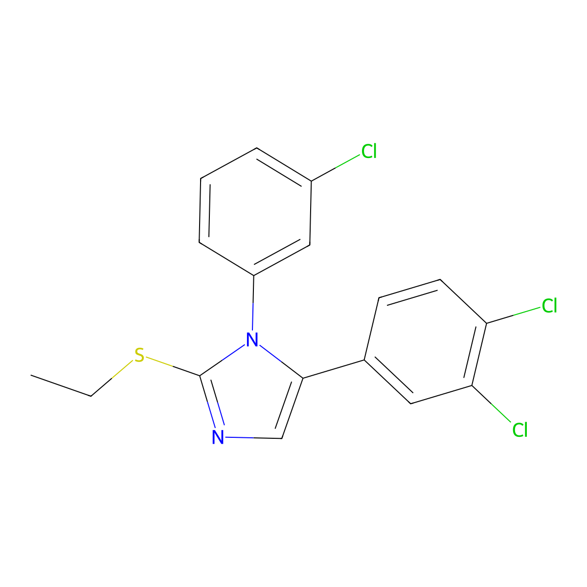 1-(3-chlorophenyl)-5-(3,4-dichlorophenyl)-2-(ethylthio)-1H-imidazole molecular structure, CAS 1207025-09-9