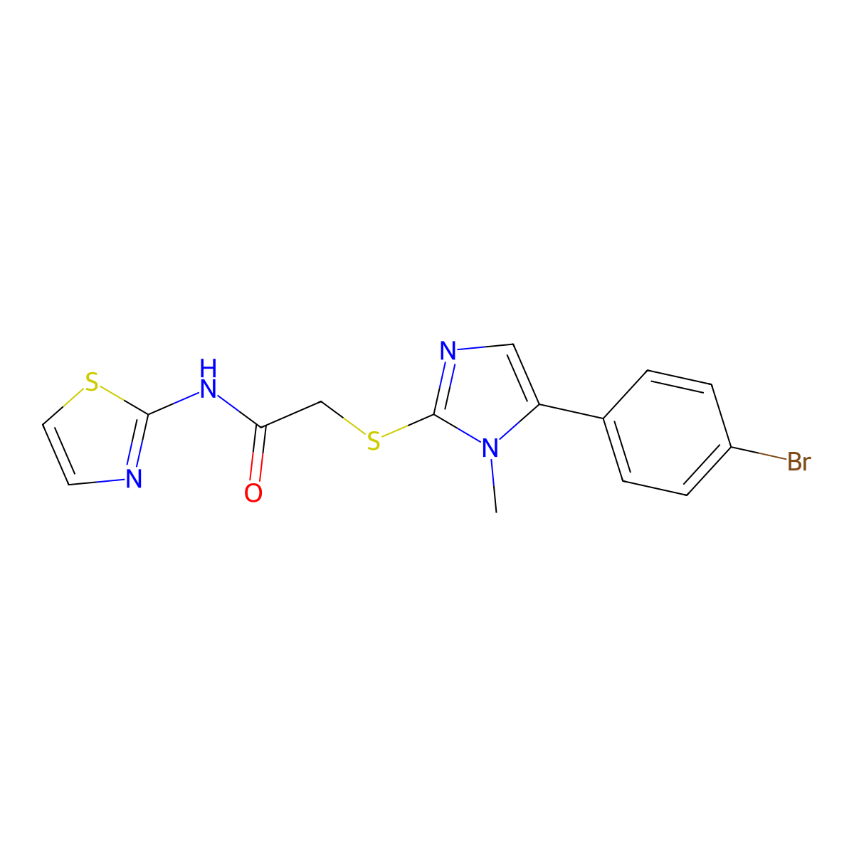 2-((5-(4-bromophenyl)-1-methyl-1H-imidazol-2-yl)thio)-N-(thiazol-2-yl)acetamide molecular structure, CAS 1207025-10-2