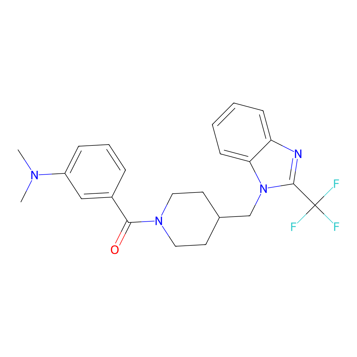 (3-(dimethylamino)phenyl)(4-((2-(trifluoromethyl)-1H-benzo[d]imidazol-1-yl)methyl)piperidin-1-yl)methanone molecular structure, CAS 1207025-13-5