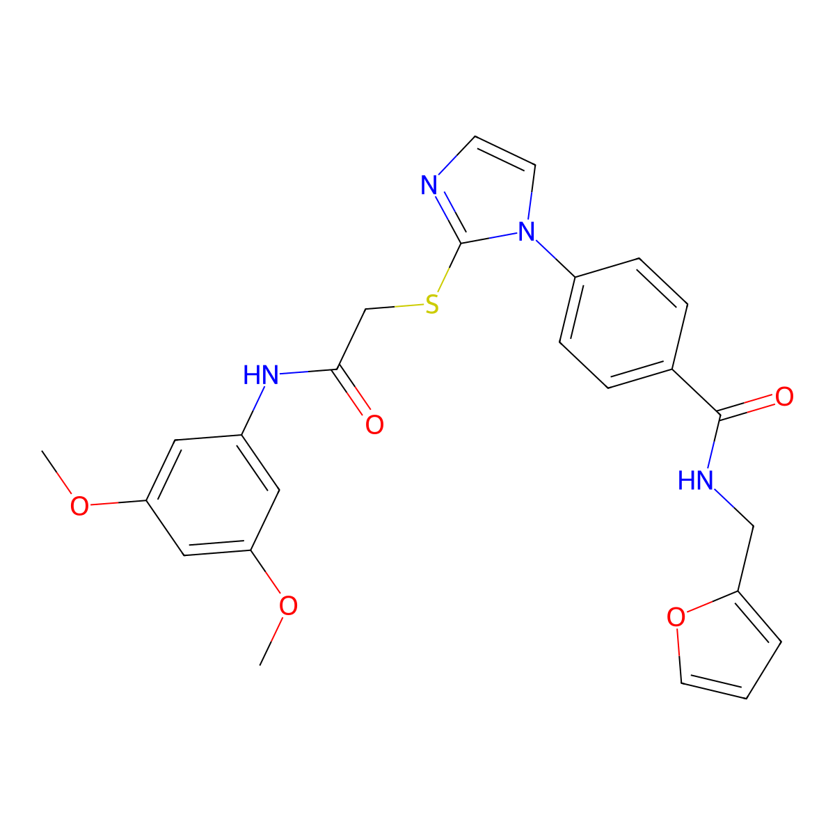 4-[2-({[(3,5-dimethoxyphenyl)carbamoyl]methyl}sulfanyl)-1H-imidazol-1-yl]-N-[(furan-2-yl)methyl]benzamide molecular structure, CAS 1207025-15-7