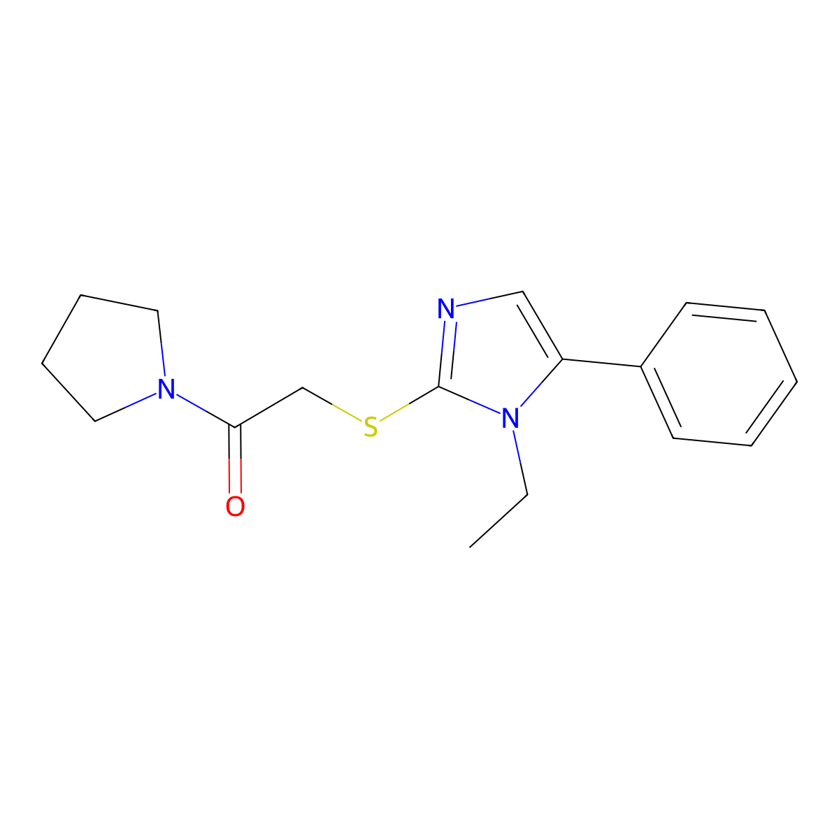 2-((1-ethyl-5-phenyl-1H-imidazol-2-yl)thio)-1-(pyrrolidin-1-yl)ethanone molecular structure, CAS 1207025-19-1