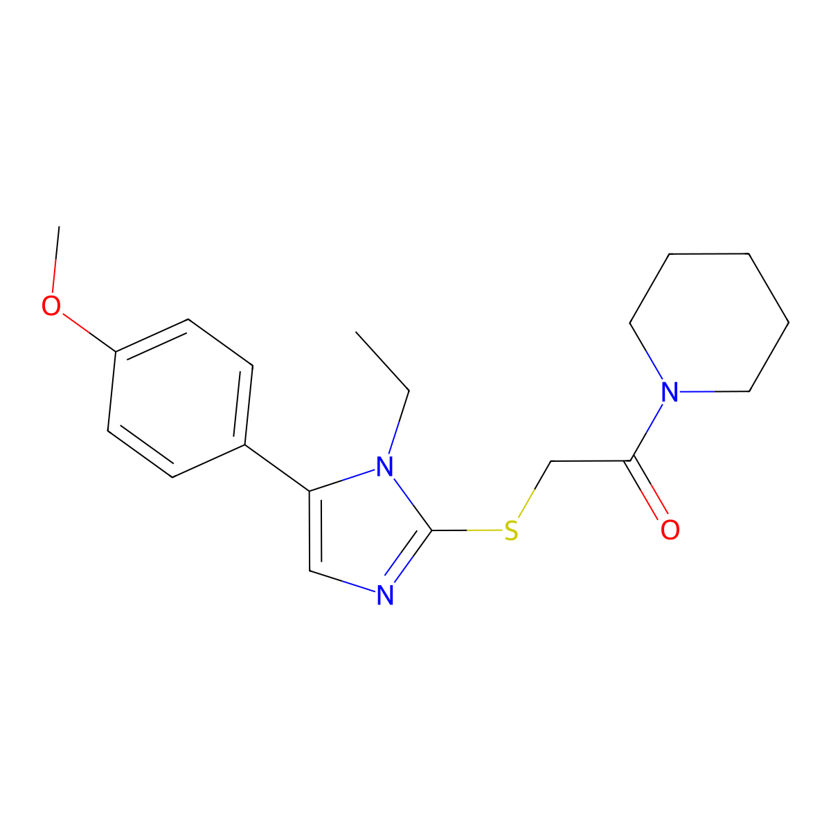 2-((1-ethyl-5-(4-methoxyphenyl)-1H-imidazol-2-yl)thio)-1-(piperidin-1-yl)ethanone molecular structure, CAS 1207025-27-1