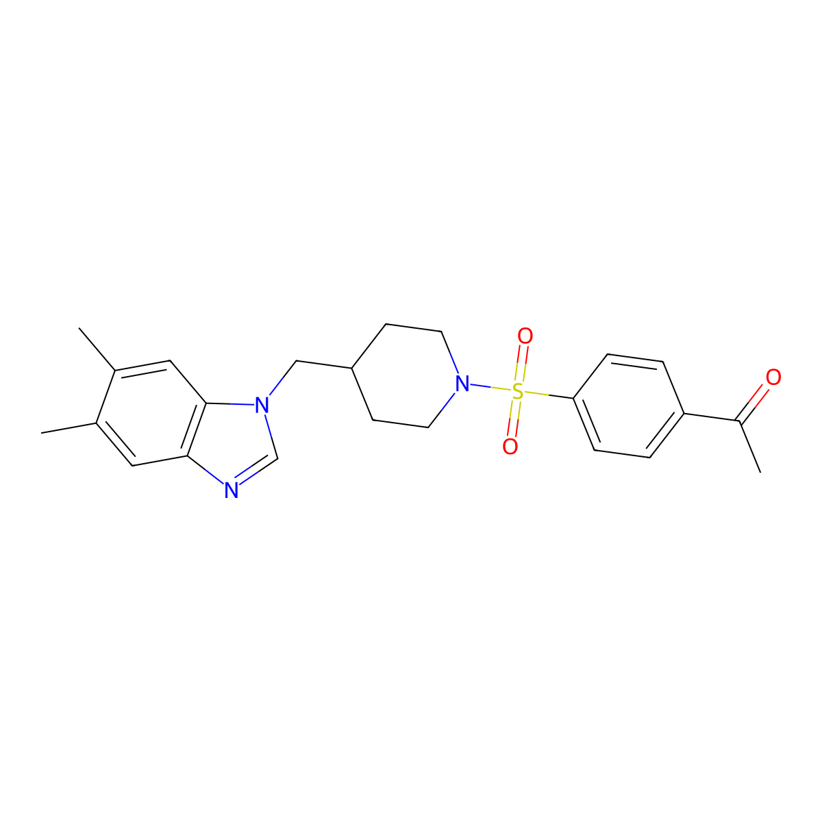 1-(4-((4-((5,6-dimethyl-1H-benzo[d]imidazol-1-yl)methyl)piperidin-1-yl)sulfonyl)phenyl)ethanone molecular structure, CAS 1207025-28-2