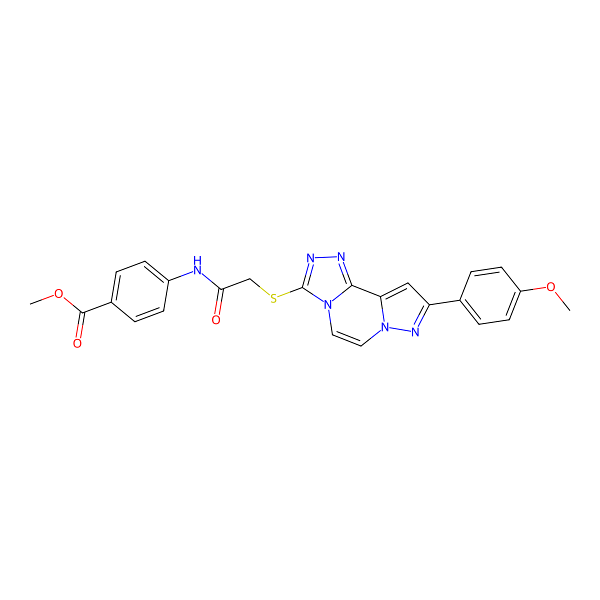 Methyl 4-[[2-[[11-(4-methoxyphenyl)-3,4,6,9,10-pentazatricyclo[7.3.0.02,6]dodeca-1(12),2,4,7,10-pentaen-5-yl]sulfanyl]acetyl]amino]benzoate molecular structure, CAS 1207025-31-7