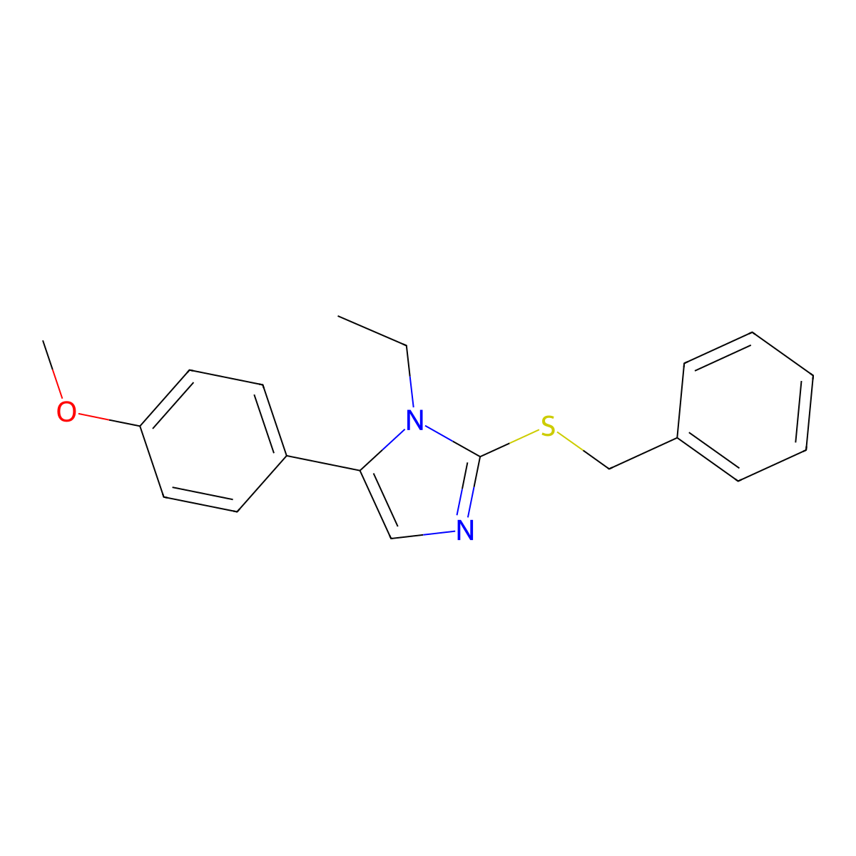 2-(benzylthio)-1-ethyl-5-(4-methoxyphenyl)-1H-imidazole molecular structure, CAS 1207025-33-9