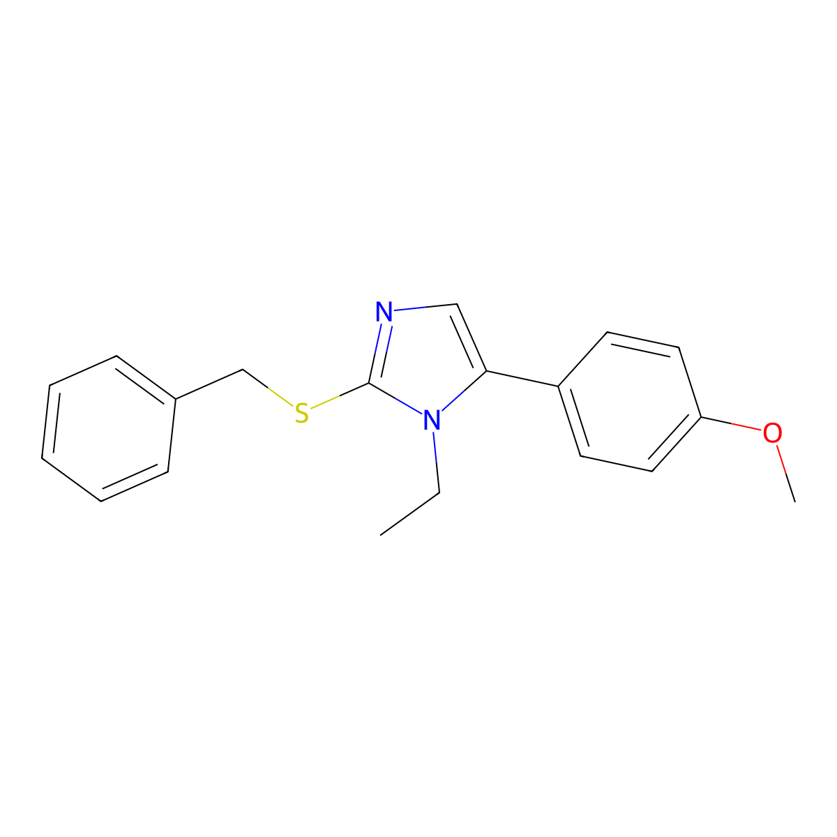 2-(benzylthio)-1-ethyl-5-(4-methoxyphenyl)-1H-imidazole molecular structure, CAS 1207025-33-9