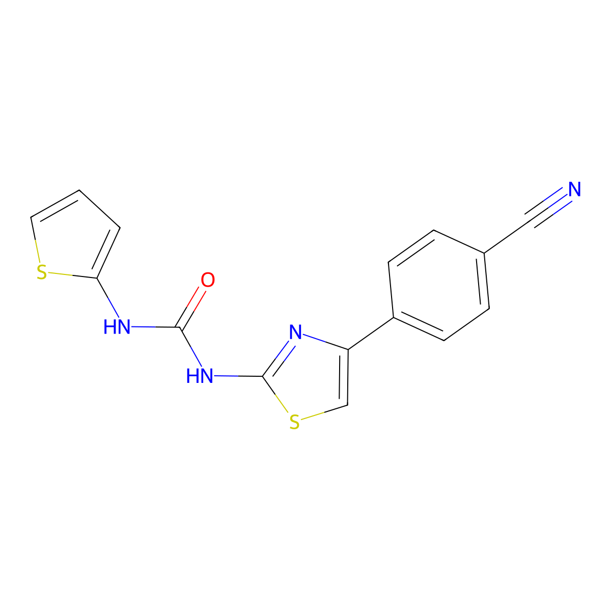 1-(4-(4-Cyanophenyl)thiazol-2-yl)-3-(thiophen-2-yl)urea molecular structure, CAS 1207025-38-4
