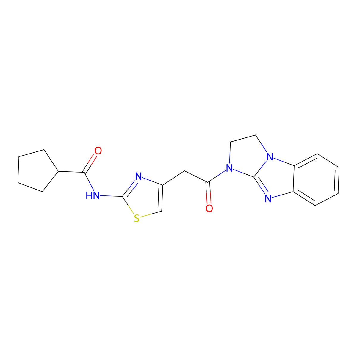 N-(4-(2-(2,3-dihydro-1H-benzo[d]imidazo[1,2-a]imidazol-1-yl)-2-oxoethyl)thiazol-2-yl)cyclopentanecarboxamide molecular structure, CAS 1207025-40-8