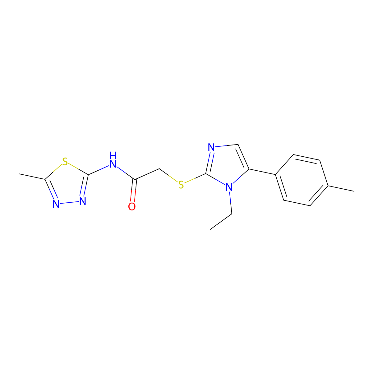 2-{[1-ethyl-5-(4-methylphenyl)-1H-imidazol-2-yl]sulfanyl}-N-(5-methyl-1,3,4-thiadiazol-2-yl)acetamide molecular structure, CAS 1207025-43-1