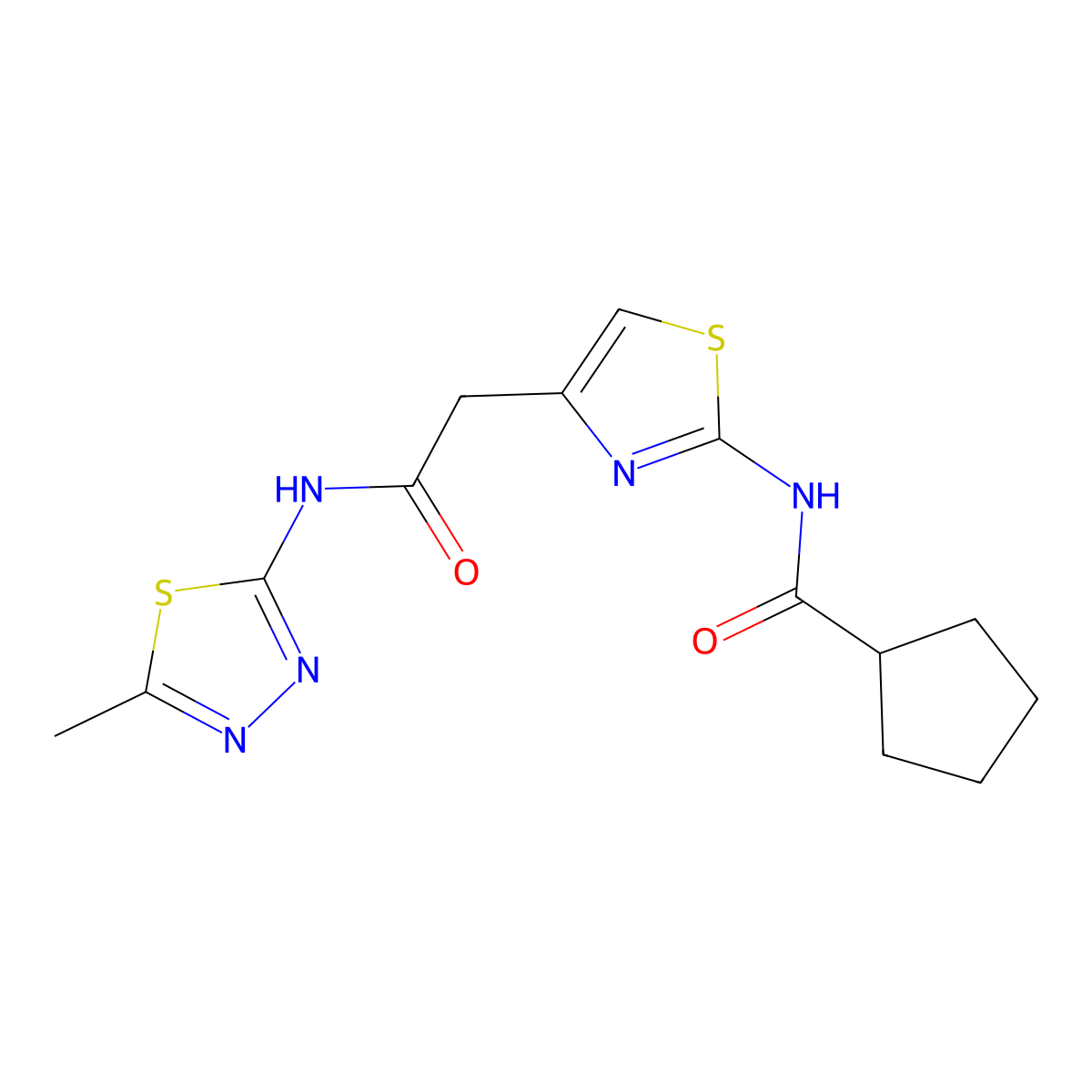 N-(4-(2-((5-methyl-1,3,4-thiadiazol-2-yl)amino)-2-oxoethyl)thiazol-2-yl)cyclopentanecarboxamide molecular structure, CAS 1207025-45-3