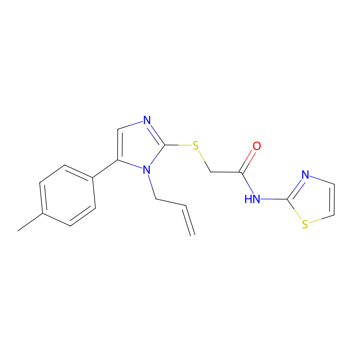2-((1-allyl-5-(p-tolyl)-1H-imidazol-2-yl)thio)-N-(thiazol-2-yl)acetamide molecular structure, CAS 1207025-59-9
