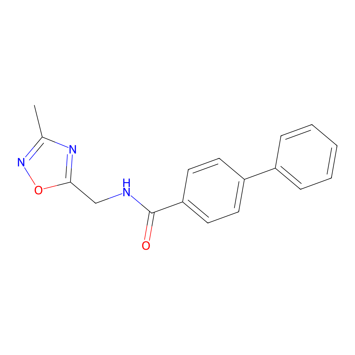 N-((3-methyl-1,2,4-oxadiazol-5-yl)methyl)-[1,1'-biphenyl]-4-carboxamide molecular structure, CAS 1207025-62-4