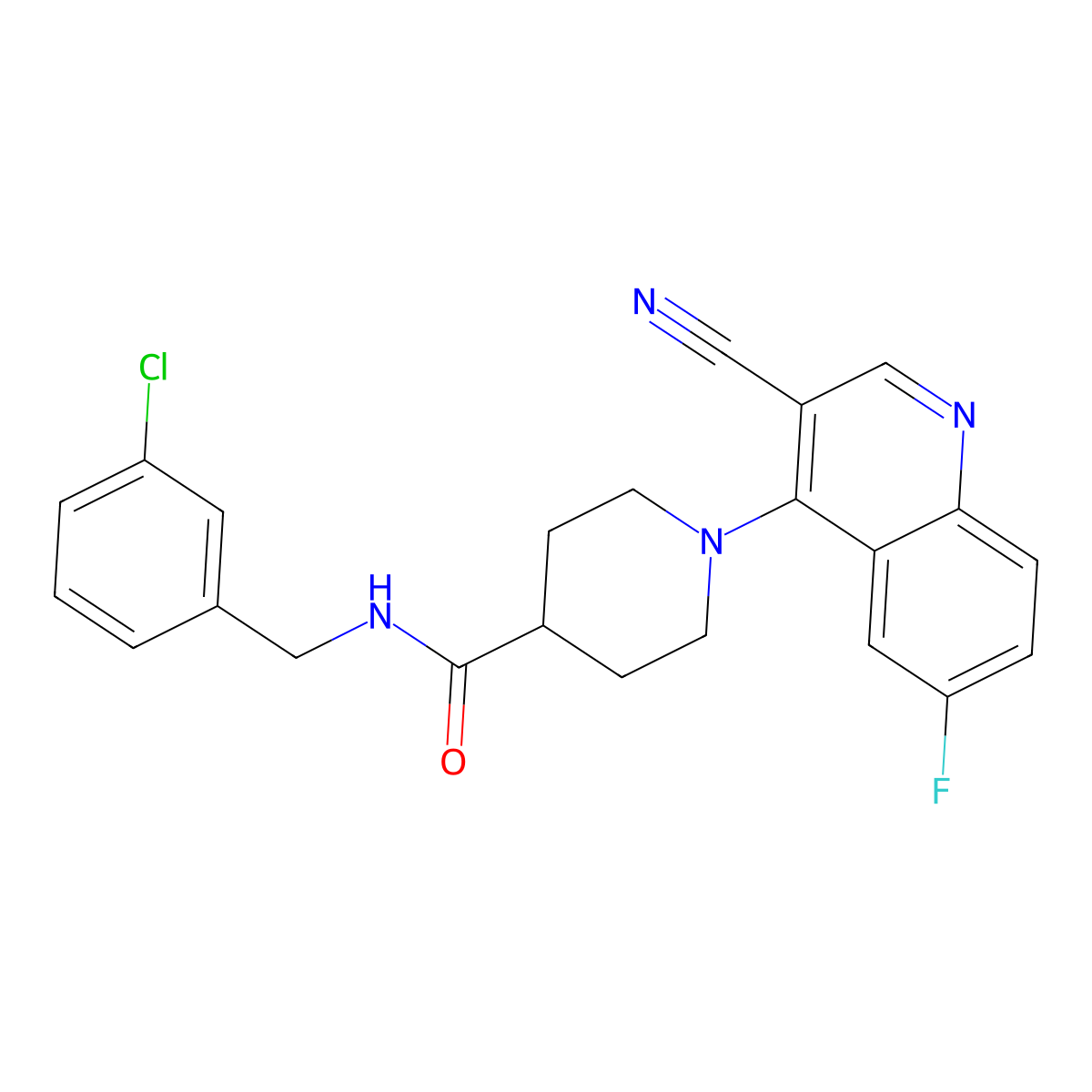 N-[(3-chlorophenyl)methyl]-1-(3-cyano-6-fluoroquinolin-4-yl)piperidine-4-carboxamide molecular structure, CAS 1207025-63-5