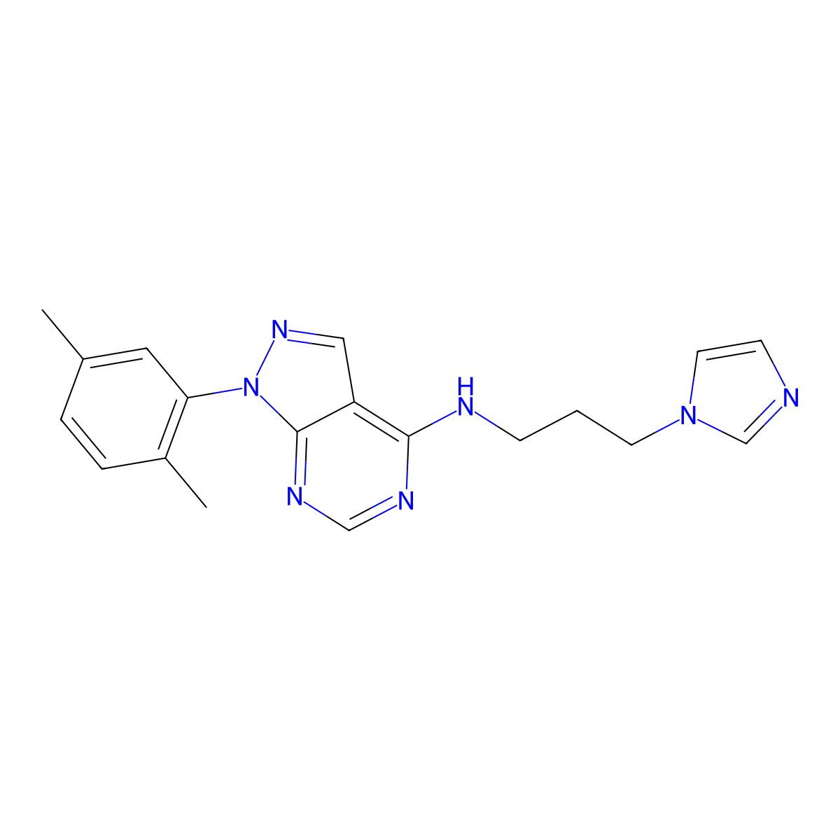 1-(2,5-dimethylphenyl)-N-[3-(1H-imidazol-1-yl)propyl]-1H-pyrazolo[3,4-d]pyrimidin-4-amine molecular structure, CAS 1207025-67-9